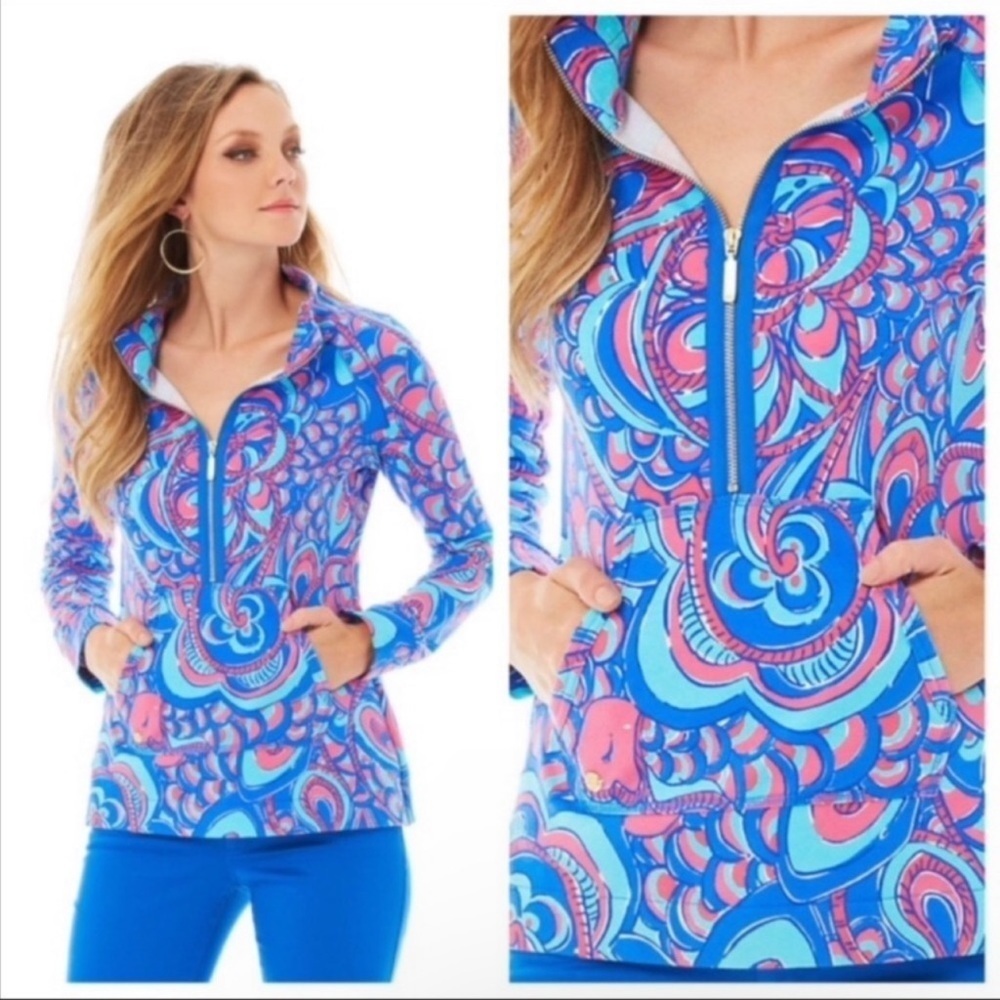 Lilly Pulitzer UPF 50+ Skipper Popover in Brewster Blue Reel Me In Medium NWT
